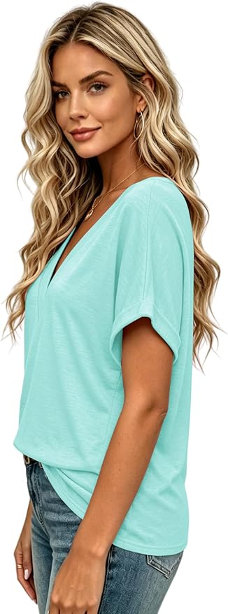 T Shirts Short Sleeve V Neck Tees Womens Tops Beach Vacation Fashion Clothes 2026 Casual Summer Spring Fall Outfits