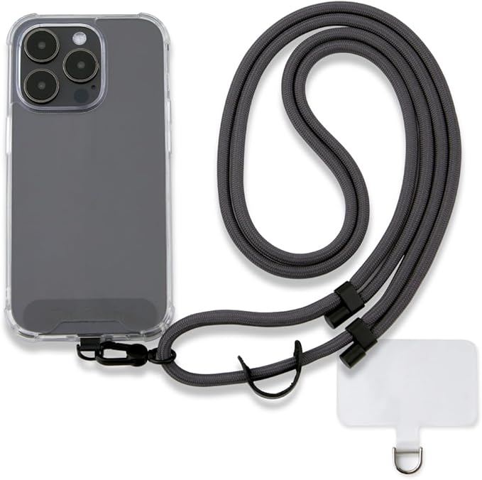 Universal Phone Lanyard, Anti-Theft Crossbody Strap for iPhone 16 Pro Max and Most Smartphones, Adjustable Cell Phone Neck Holder w/2 Non-Adhesive Tether Tab for Men and Women, Charcoal/Black
