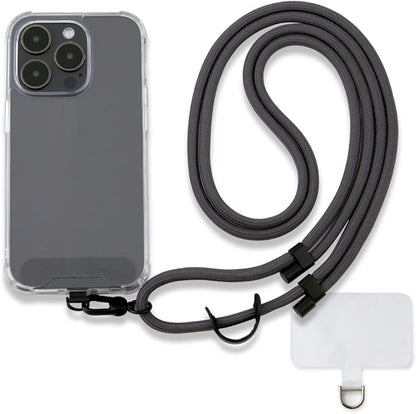 Universal Phone Lanyard, Anti-Theft Crossbody Strap for iPhone 16 Pro Max and Most Smartphones, Adjustable Cell Phone Neck Holder w/2 Non-Adhesive Tether Tab for Men and Women, Charcoal/Black