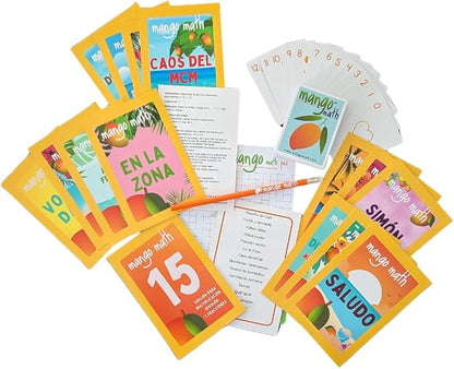 MANGO Math 15® - Math Flash Cards - Educational Math Games for Kids - Multiplication, Division, Fractions Learning Kit -2nd 3rd 4th Grades - Kids 6-12 - Set of 15 Games - Spanish Version