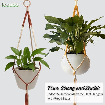 feedee 2 Pack Plant Hanger Indoor, Hanging Plant Holder, Macrame Plant Hangers, Handmade Boho Two-Tone Plant Hanger, Indoor Outdoor Flower Pots Holder, Home Décor Ivory (POTS NOT Included)