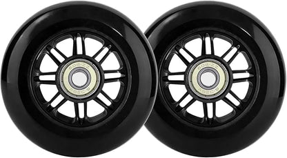 Pro Kick Scooter Replacement Wheels 100mm Pair - High-Speed Smooth Bearings Installed, Heavy Duty PU Wheels for Universal Scooter Repair (Black)