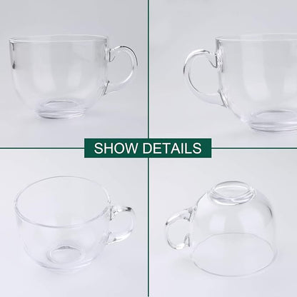Maredash 16oz Glass Jumbo Mugs With Handle 6pcs | For Coffee, Tea, Soup,Clear Drinking Cup
