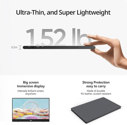 MNN 15.6" FHD 60Hz Portable Monitor USB-C HDMI IPS HDR Gaming Laptop | 15.6" FHD IPS HDR, 0.76cm/694g, USB-C one-cable, PC/Mac/Phone/Switch, speakers+stand, L/P, low blue, work&game