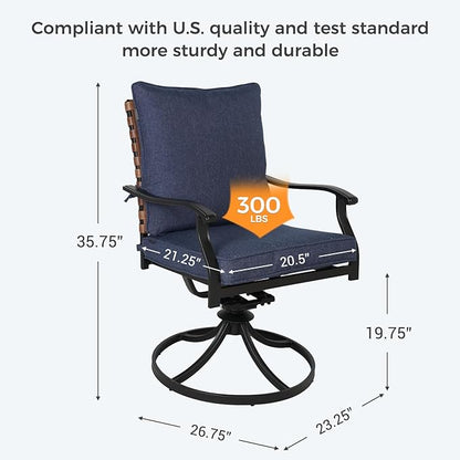 Grand patio 7-Piece Outdoor Dining Set, 6 Leather-Look Wicker Swivel Patio Chairs & 1 Straight Legs Rectangular Dining Table, Blue