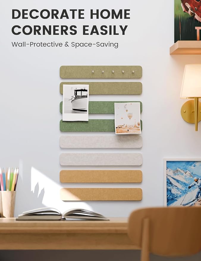 Fluxynara 13" x 2" Felt Wall Panels, Olive Grove | 8-Pack Includes 50 Push Pins and Adhesive Tabs for Photos, Notes and Decor in Bedroom Doors, Home Office or Studios