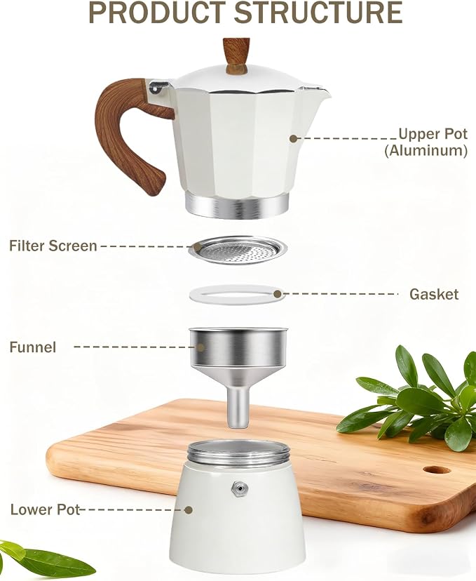 Coffee Maker Stovetop Espresso Maker 12 Cup Aluminum Moka Pot Percolator 20oz 600ml Easy Brewing for Electric Ceramic Stoves Home Camping Italian Cuban Café Classic White