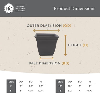 The HC Companies Eclipse Square Plastic Planter w/Attached Saucer - Outdoor & Indoor Plant Pot with Drainage Holes - Lightweight, UV-Resistant Plastic Pots for Plants (6" Cappuccino, Pack of 1)