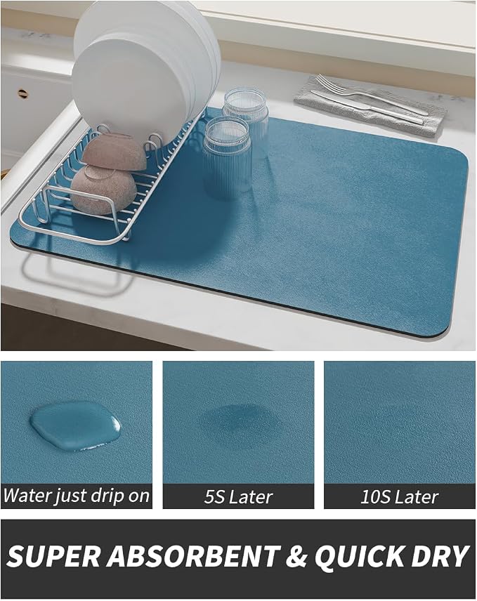 AMOAMI-Coffee Mat Hide Stain Rubber Backed Absorbent Dish Drying Mat for Kitchen Counter-Coffee Bar Accessories Fit Under Coffee Maker, Espresso Machine, Pot, Dish Rack