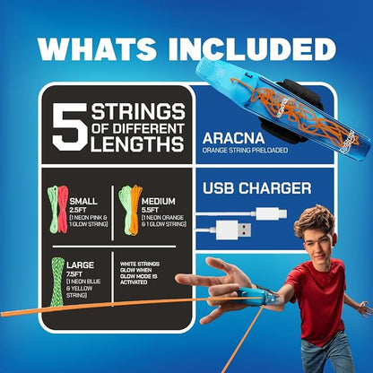 ZipString Aracna Glow-in-the-Dark Webshooter – Superhero String Launcher Toy for Kids, Teens & Adults – Patented, Reloading, Durable & Viral Web Shooting Action Toy for Endless Tricks & Epic Battles