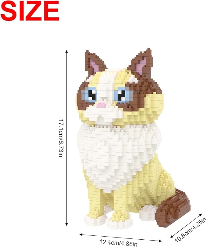 Larcele Cat Micro Building Blocks Animal Set, DIY Mini 3D Building Toy Bricks Kit,1160 Pieces KLJM-05 (Ragdoll)