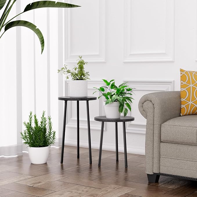 Plant Stand Indoor Tall: Corner Wood Plant Stand 2 Pack Mid Century Modern Decor - Small Round Plant Table for Indoor Plants - Outdoor Plant Holder for Patio Living Room Bathroom Office (Black)