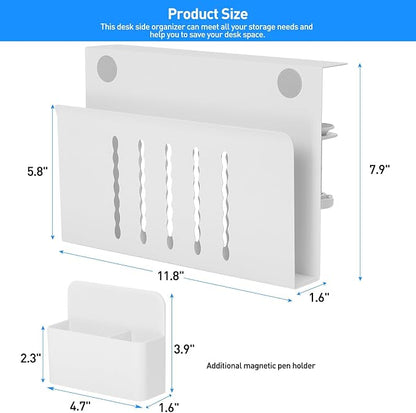 MAXECHO Desk Side Storage, Under Desk Laptop Mount, Table Side Hanging File Organizer, No Drill Clamp On Cable Management Tray, Laptop Holder with Magnetic Pen Holder for Office and Home, Load 22 Lbs