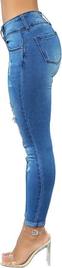 KUNMI Women's Skinny Ripped Trendy Jeans Distressed Stretchy Denim Pants