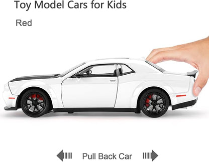Toy Cars for Boys Age 3-12 1:24 Diecast Car Toys Metal Car Model with Light & Sound Collectable Muscle Super Cars for Kids (White)