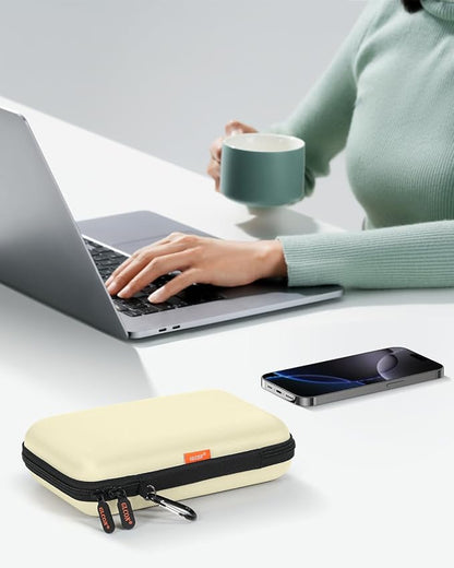 Clean-Beige Hard Shell Case for Electronic Accessories Organizer - Large Hard Carrying Case for Power Bank, External Hard Drive, Cell Phone, Charger, Cable - Portable Protection Travel Pouch Bag