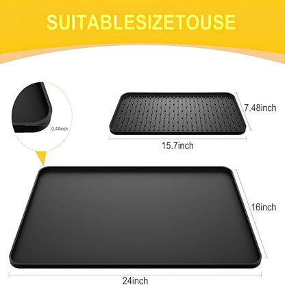 Coffee Mat, Dish Drying Mat 2 in1 Coffee Maker Mat for Kitchen Counter, 16"x24" Silicone Bar Pad, Anti-Slip, Heat Resistant Drip Pad for Espresso Machines, Dinner Plates, Ice Cream Machines