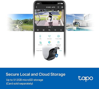 TP-Link Tapo 2K QHD Outdoor Pan/Tilt Wi-Fi Security Camera, 360° View, Motion Tracking, Color Night Vision, Free Person/Vehicle/Motion Detection, Cloud & SD Card Storage, 24/7 Recording, Tapo C520WS…