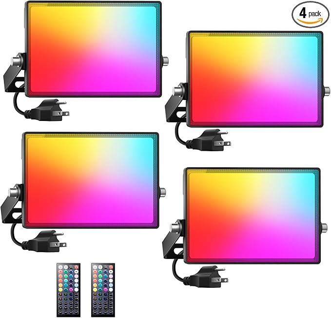 Onforu LED Flood Light Outdoor 250W Equivalent, 25W Color Changing RGBW Floodlight with Remote, 2700K Warm White IP66 Stage Lighting Indoor Uplights for Events, Uplighting for Party 4 Pack