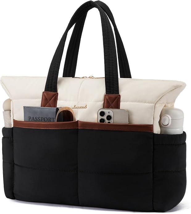 LOVEVOOK Tote Bag for Women,Light Puffer Tote Bag with Multi-pockets,Stylish Carry on Laptop Bags for Daily,Travel,Work,Gym