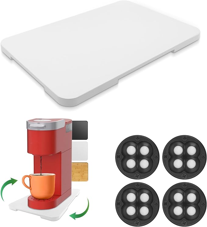 360° Rolling Tray Bamboo Appliance Slider for Kitchen Appliances | Kitchen Appliances Sliding Tray for Coffee Maker Appliances Mat Easily from Under The Cabinet White(13.9"×9.4")