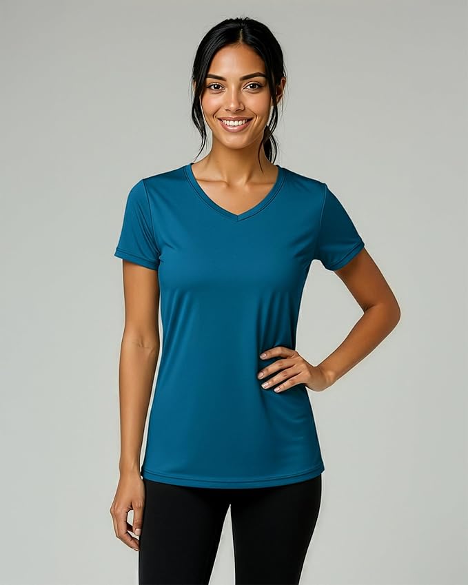 5 Pack Women's Dry Fit V Neck Workout Tops T Shirts Athletic Gym Yoga Tees | Available In Plus Size, Cooling Moisture-Wicking, Short Sleeve, Quick-Dry, Fitness, Stretch, Exercise, Running, Hiking