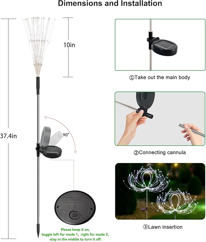 Solar Garden Lights Outdoor Waterproof, 2 Pack 120 LED Solar Firework Lights Decorative Garden Décor Outside for Flowerbed Pathway Party Christmas Decoration, White