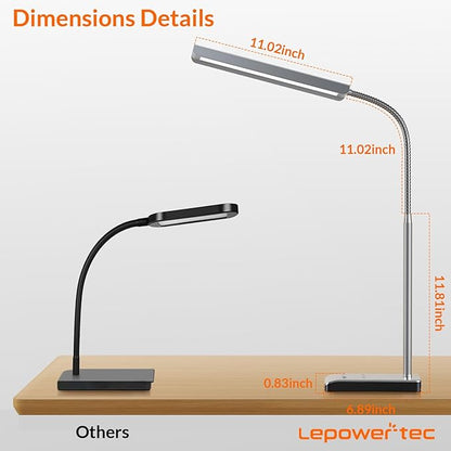 LED Desk Lamp, 12W Reading Desk Lamp for Office Home with 60 Lighting Modes, Touch Control & Timer Function, 750LM Bright Eye-Caring Gooseneck Desk Light Table Lamp for Study, Work, Silver