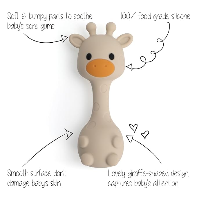 Silicone Little Giraffe Shaker Rattle Toy for Babies | Food Grade Silicone Teether | Easy to Grip | BPA Free (Dusty Lilac)