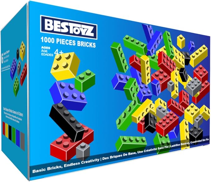 1000 Pieces Building Blocks, Bulk Classic Building Bricks Toy, Big Box of Basic Bricks, Compatible with Major Brands, Educational Construction Toys & Gifts for Kids 4+