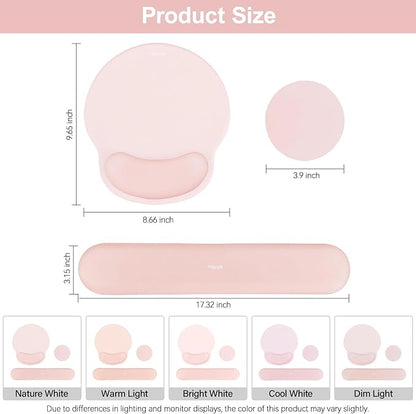 MOSISO Wrist Rest Support for Mouse Pad&Keyboard Set, Chalk Pink | Circle Curved Ergonomic Mousepad Non-Slip Base Home/Office Pain Relief&Easy Typing Pad with Soft Cloth&Silicone Lining