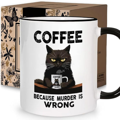 Funny Coffee Mug Adult Humor Gifts for Women Men, Coffee Because Murder is Wrong, Birthday Christmas White Elephant Mothers Day Gift for Work Friends, Boss, Friend, Employee, Sister, 11OZ