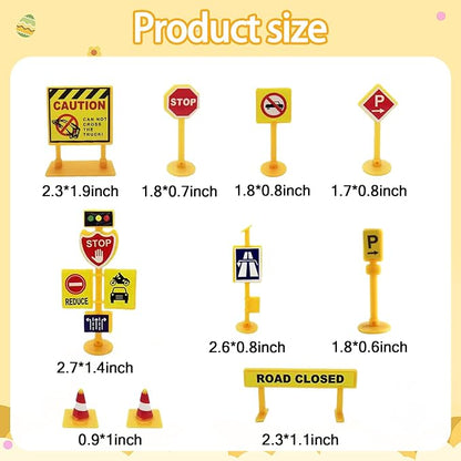 Mini Construction Vehicles Cake Topper 16pcs Truck Excavator Traffic Road Sign Cake Cupcake Topper Construction Truck Vehicles Toy Cake Decoration for Engineering Transportation Theme Party