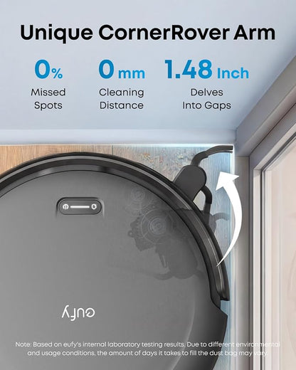 eufy C10 Robot Vacuum Self Emptying, 8 Weeks Hands Free, 2.85-Inch Slim | Advanced Smart Mapping with LiDAR Navigation, Powerful Suction, Edge Expansion Brush for Pet Hair, Carpet Detection
