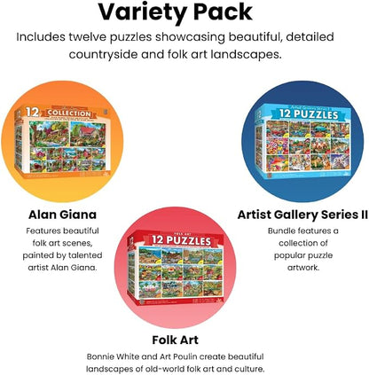 MasterPieces Jigsaw Puzzle 12-Pack Bundle Set, Folk Art by Alan Giana, Multi-Pack for Adults & Kids, Eco-Friendly
