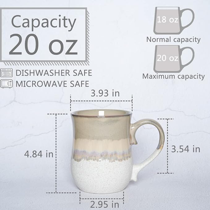 Bosmarlin Large Ceramic Coffee Mug, 20 Oz, Big Tea Cup for Office and Home, Dishwasher and Microwave Safe(20 Oz, Brown Grey)