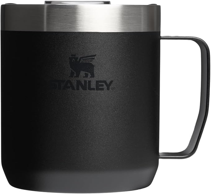 STANLEY Everyday Camp Mug 12oz | Drink Through Lid | Cup for Coffee, Tea and Drinks | Insulated Stainless Steel Coffee Mug | BPA-Free | Black 2.0