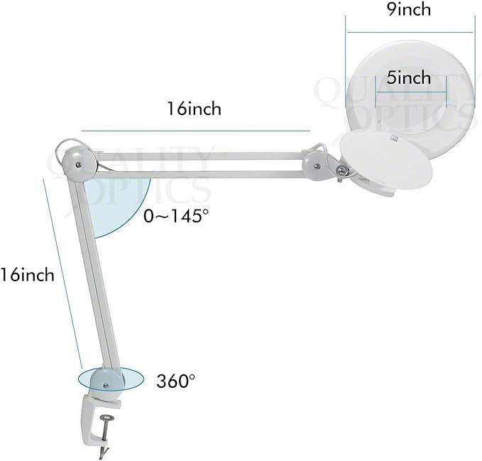 Quality Optics® Professional Series Illuminated Workstation Swing Arm Magnifier White 3LED Diopter