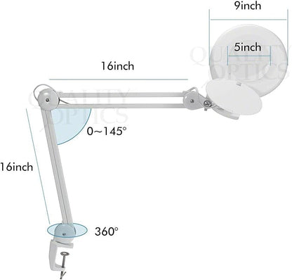 Quality Optics® Professional Series Illuminated Workstation Swing Arm Magnifier White Fluorescent with Stand 8 Diopter