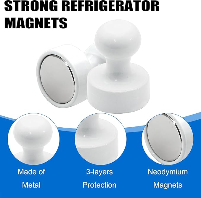 LOVIMAG Fridge Magnets 20Pcs, Magnet for Refrigerator Whiteboard, White | Small Strong Neodymium Metal Cute Push Pin for Classroom, Kitchen, Accessories Decorative, Office, Calendar