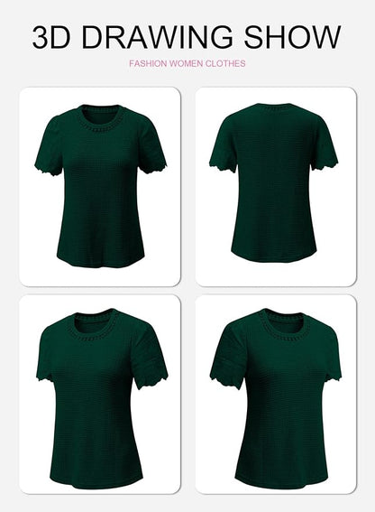 SHEWIN Womens Frenchy Summer Tops Crewneck Short Sleeve T Shirts Casual Waffle Knit Jacquard Blouses Top Shirts