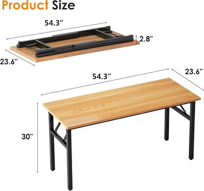 Need Office Computer Desk 54.3 Inch Sturdy Folding Laptop Table Teak | Black Frame Writing Gaming Work Table/Foldable Home Office Desk/Sewing Table, No Assembly Required