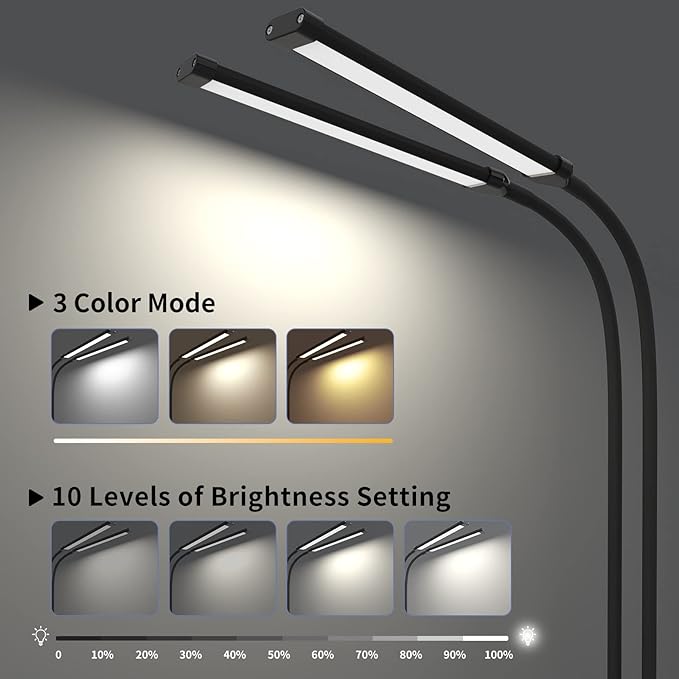 iZELL Desk Lamp, [2 LED Tube] Desk Lamps for Home Office with Clamp, Flexible Gooseneck LED Book Light, Easy Clip on Reading Lights for Bedrooms Beside Table Headboard College Dorm Bed Room - Black