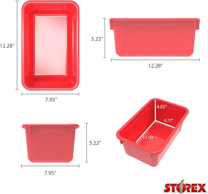 Storex Small Cubby Bins – Plastic Storage Containers for Classroom with Non-Snap Lid, 12.2 x 7.8 x 5.1 inches, Red, 5-Pack (62407A05C)