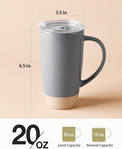 famiware Milkyway Coffee Mugs, 20oz Large Coffee Mug, Ceramic Mug Set of 4 with Lid, Cup Set with Handle for Latte, Tea, Cocoa, Milk, Home & Office, Light Gray and Dark Gray