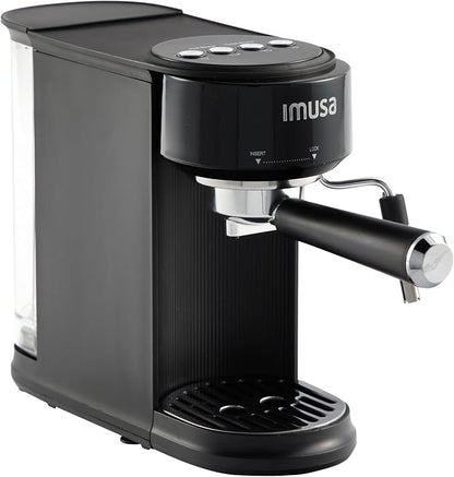 IMUSA 1 or 2 Cup Electric Slimbrew Espresso Cappuccino Coffee Maker, Black | Matte Finish, 20 Bar Pump, Milk Frother, Fast Heating, Hot or Iced Drinks, Home Baristas
