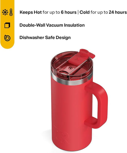 RTIC 16oz Road Trip Travel Mug with Lid and Handle, Ceramic Lined, Flag Red | Stainless Steel Metal, Insulated Travel Cup for Hot and Cold Drinks, Coffee, Car, Camping and Travel