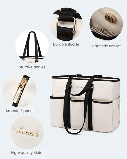 LOVEVOOK Work Tote Bag, 15.6 Inch Laptop Bag for Women Teacher Nurse Mom With Large Cup Holder, Computer Purse Large Handbag With Multi Pockets