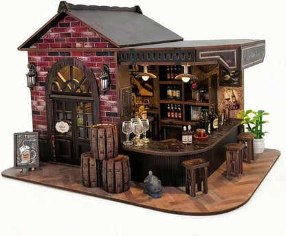 Book Nook Kit, 3D Wooden Miniature Tavern & Pub Dollhouse with LED Lights - DIY Mini House Craft Model for Adults, Birthday Valentine's Day Gift for Women Men