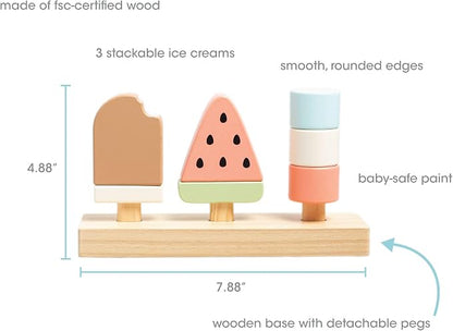 Pearhead Wooden Stacking Toy – Ice Cream Mix & Match Pretend Play Food, FSC-Certified, Montessori Toy Develops Fine Motor Skills & Hand-Eye Coordination, Boys and Girls, 1 Year Old+